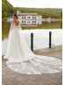 Ivory Lace Tulle Low Open Back Wedding Dress With Watteau Train